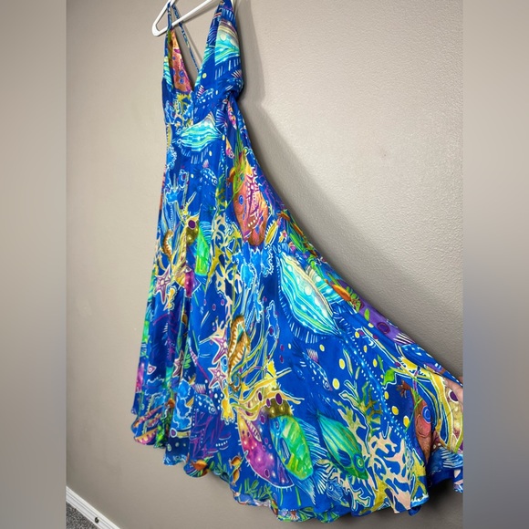 Farm Rio Blue Sea Life Sleeveless Maxi Dress EUC H - Picture 4 of 13